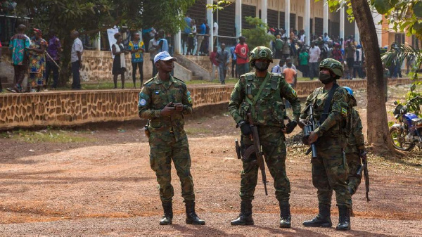 Rwandan peacekeepers at polling station in the Central African Republic, NACER TALEL | ANADOLU via A