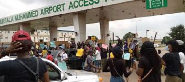 EndSARS protesters at the Murtala Muhammed International Airport