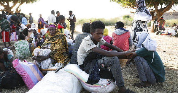Ethiopian refugees at the Um Rakuba camp which houses refugees fleeing the fighting in Tigray