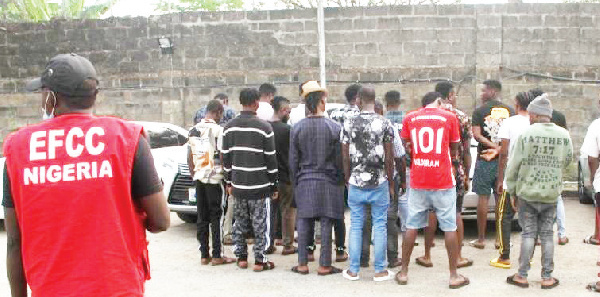 File photo of EFCC official parading suspects