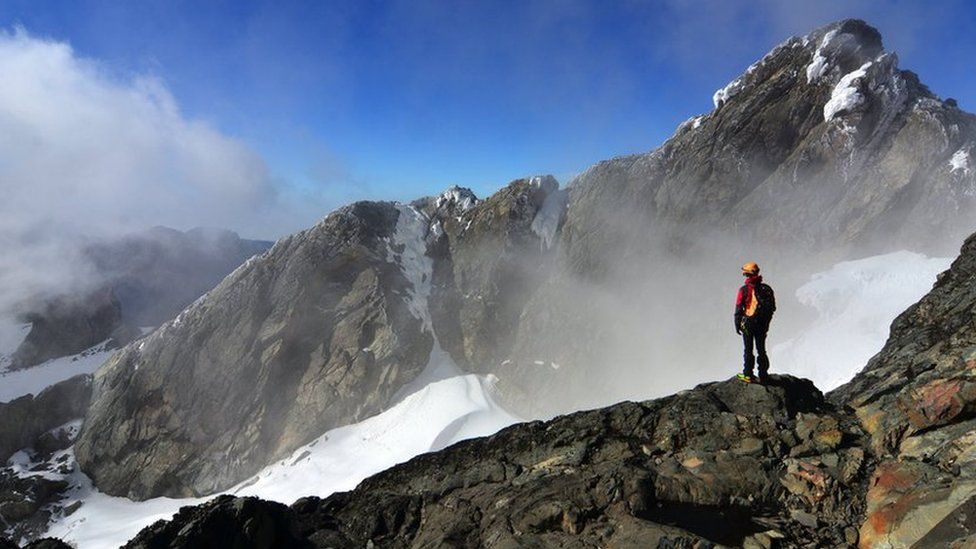 The ice and snow at the the top of the Rwenzori Mountains, seen here in 2016, are slowly melting