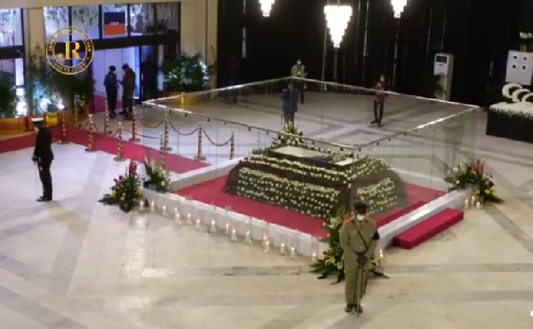 The mortal remains of the late former President Jerry John Rawlings lying in state