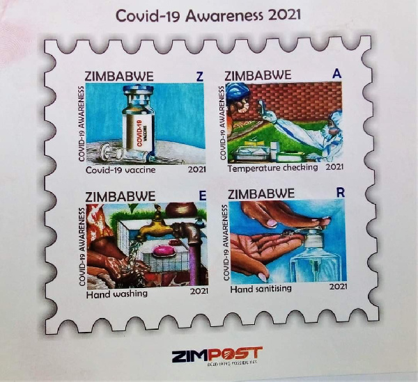 The stamps have depictions of COVID-19 prevention protocols