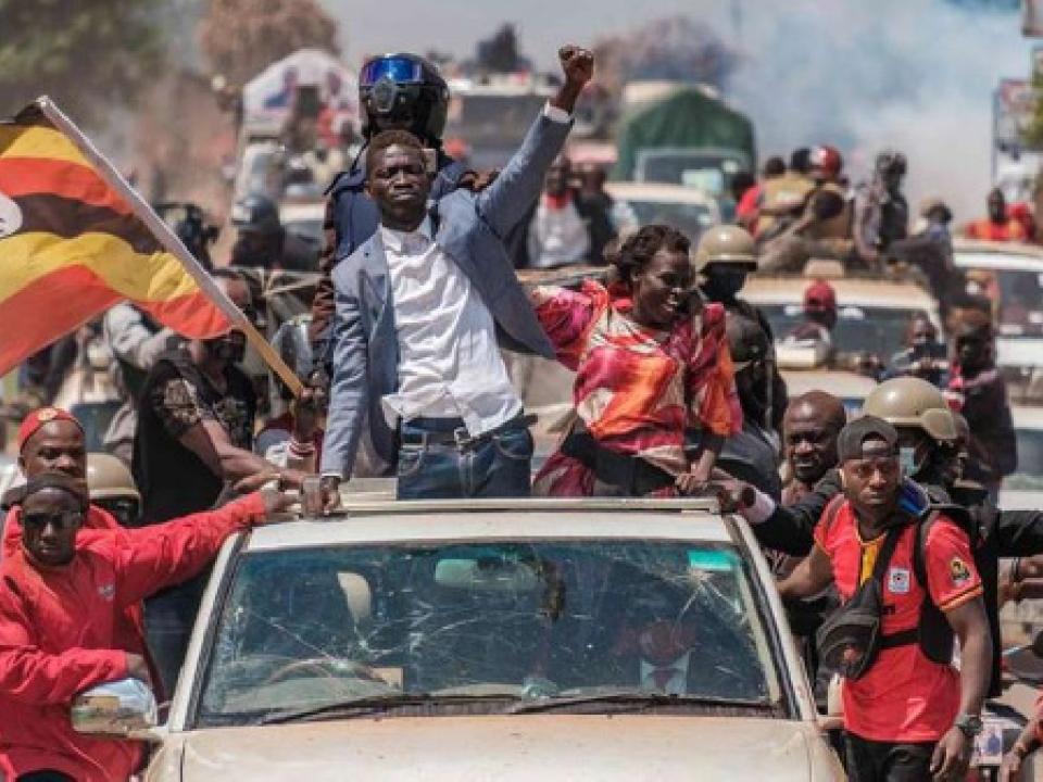 Bobi Wine, Uganda's opposition presidential candidate during one of his recent campaigns
