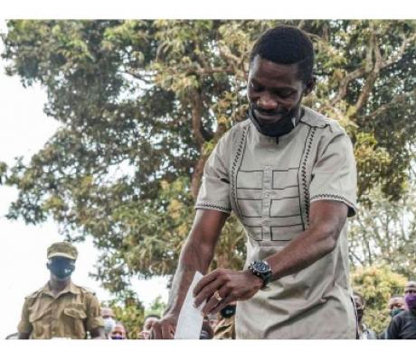 Ugandan presidential candidate Bobi Wine, casts his ballot in Magere, | AFP
