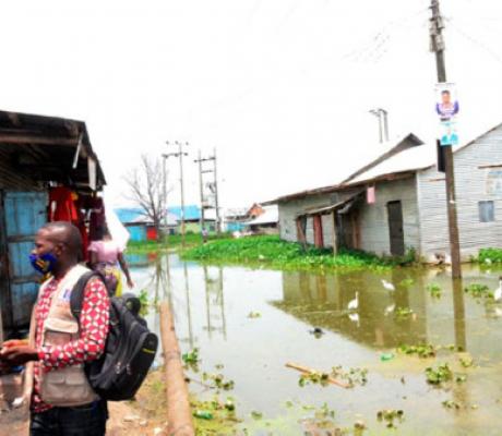 A flooded neighbourhood at Lambu Landing Site in Masaka District