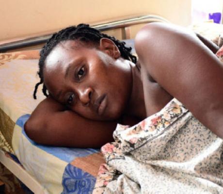 Justine Namambo, 28, who was shot in the spinal cord at Mulago hospital on November 26