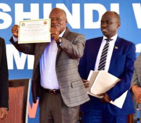 President Magufuli displays his certificate of victory in Dodoma on November 1, 2020. ( THE CITIZEN)