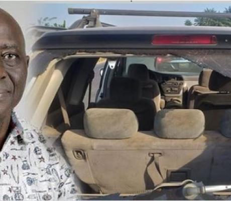 Senator Adelere Oriolowo and the vandalised vehicle
