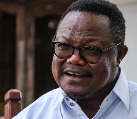 Tundu Lissu, the presidential candidate of Tanzania's main opposition Chadema party, speaks to the media at his home in Dar es Salaam, Tanzania, on September 9, 2020.
