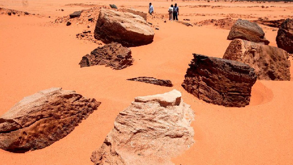 Remains of the two millenia-old site of Jabal Maragha that was ravaged by gold hunters are scattered