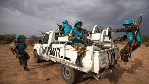 Unamid troops from Tanzania deployed in Khor Abeche, South Darfur, conducting a routine patrol