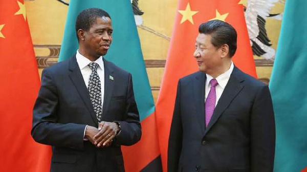 Zambian President Edgar Lungu (L) and President Xi Jinpin