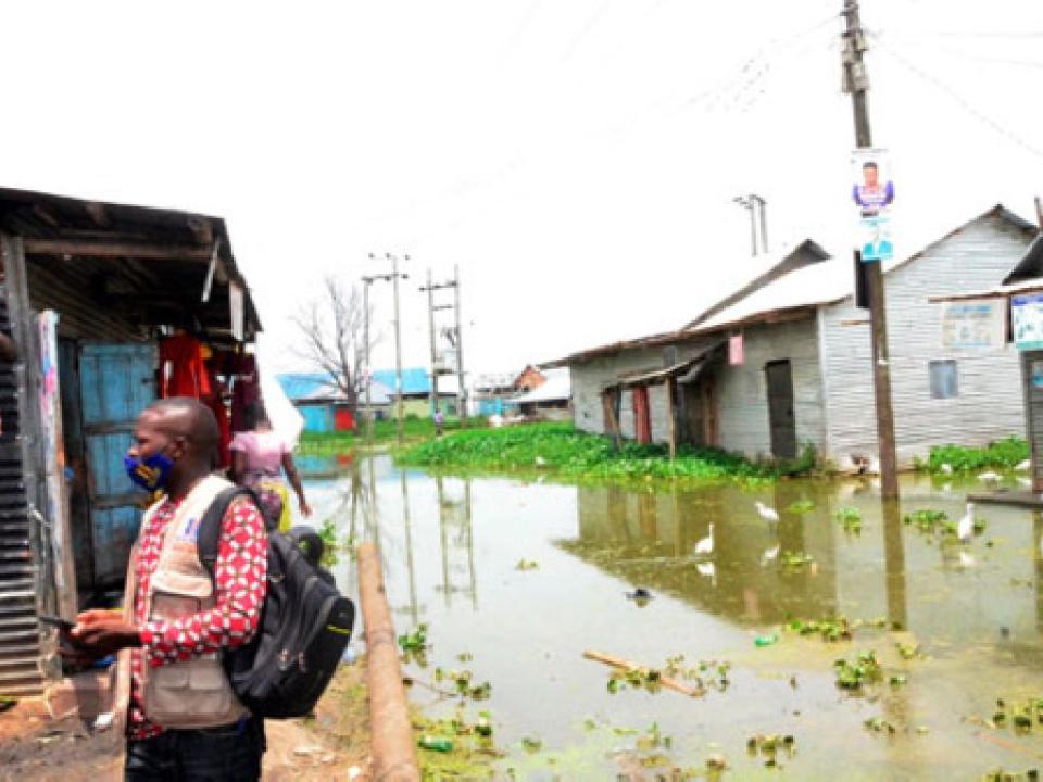 A flooded neighbourhood at Lambu Landing Site in Masaka District