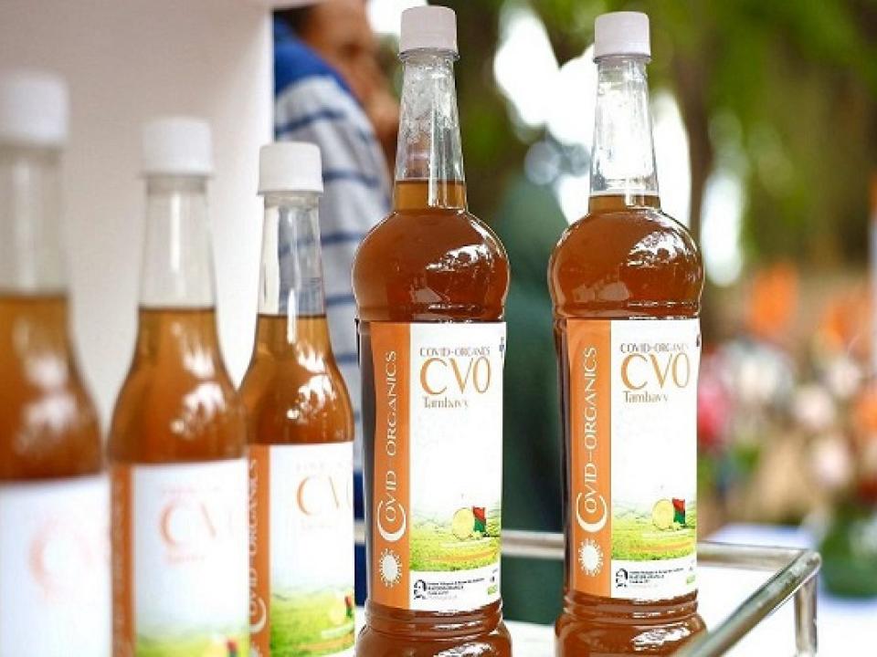 Bottles of the supposed coronavirus vaccine made in Madagascar
