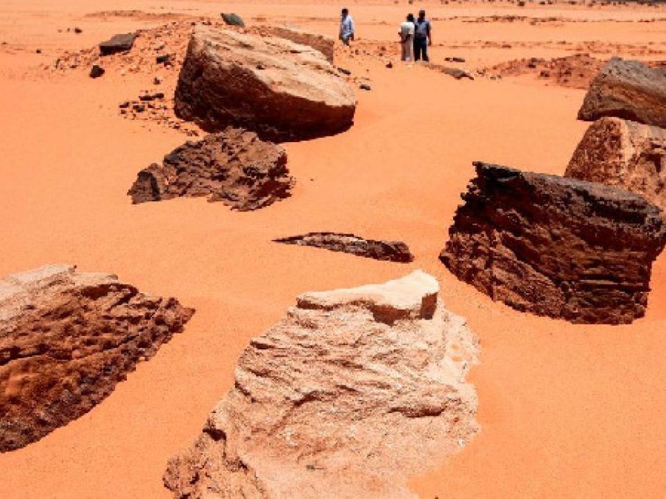 Remains of the two millenia-old site of Jabal Maragha that was ravaged by gold hunters are scattered