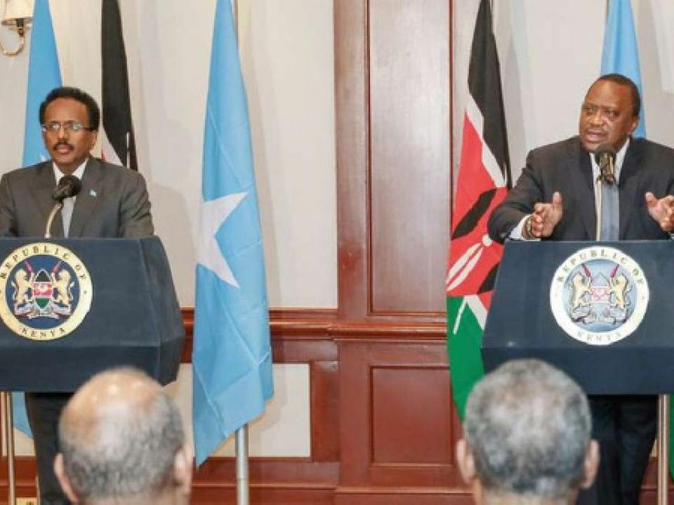 Somali President Mohamed Farmaajo and Kenyan President Uhuru Kenyatta at a past press conference