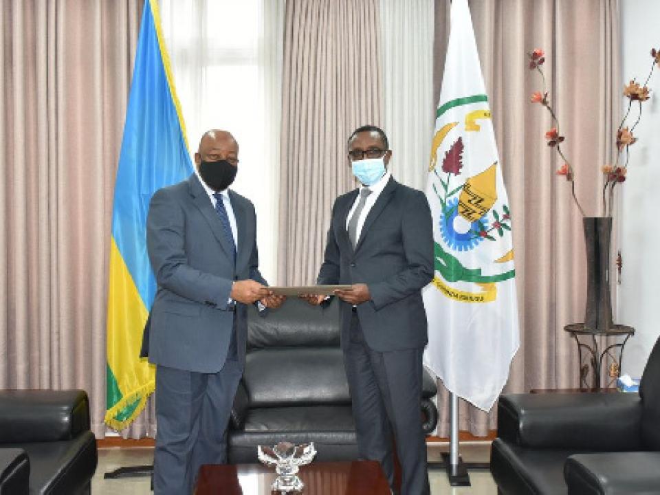 South African High Commissioner-Designate Mandisi Bongani Mabuto Mpahlwa with Rwanda's Foreign Affai