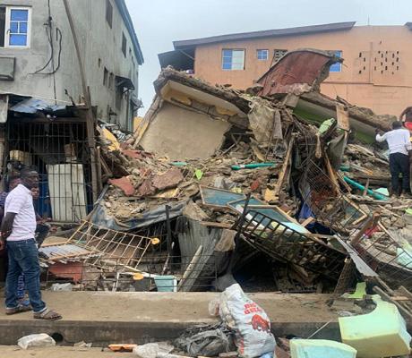Ruins of the collapsed three-storey building