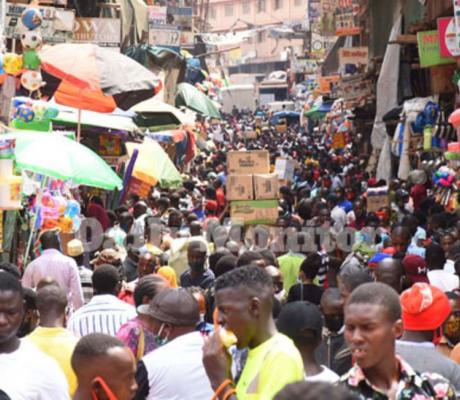 Traders in Kikuubo trading hub in downtown Kampala on July 8,2020. Central region, which comprises both Kampala and Wakiso, accounts for 66 per cent of the total Covid-19 cases registered in Uganda. 