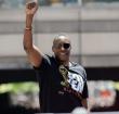 President of the Toronto Raptors basketball team Masai Ujiri celebrates his sides win in the 2019 NB